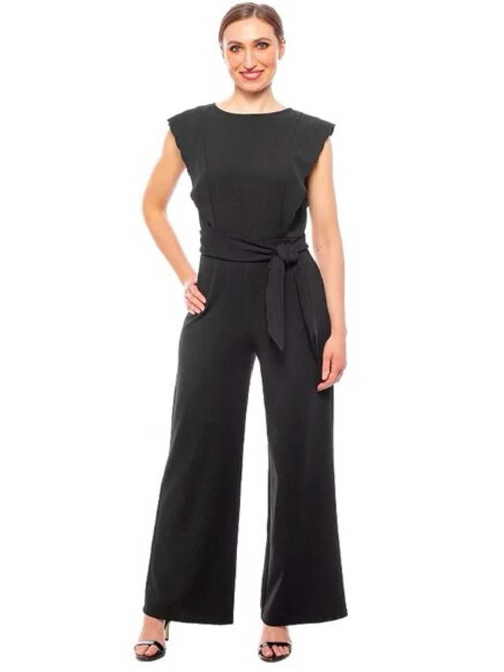 Isaac Mizrahi Black Sleeveless Ruffle Wide-Leg Jumpsuit with Missing Belt